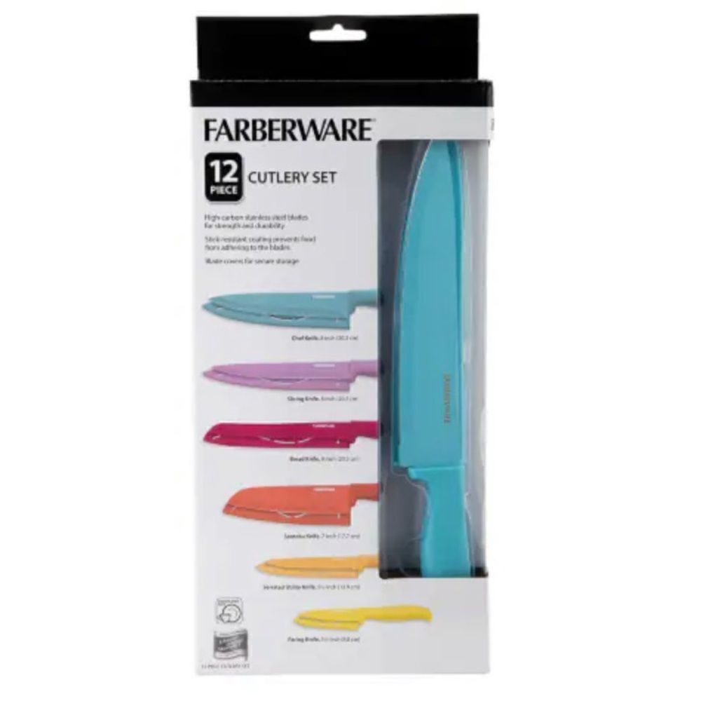 New in Box Farberware Resin Cutlery Knife Colorful Pastel Warm 12-piece Set